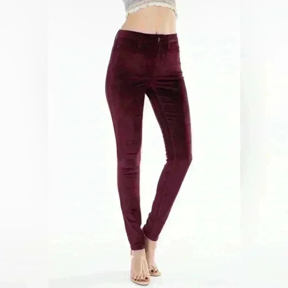 Mid rise maroon velvet skinny Jean - Picture 2 of 8